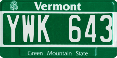 VT license plate YWK643