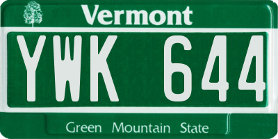 VT license plate YWK644