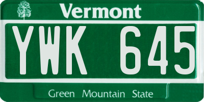 VT license plate YWK645