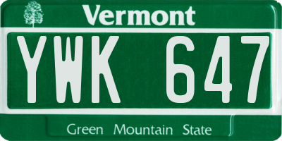 VT license plate YWK647