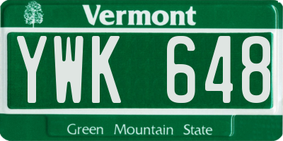 VT license plate YWK648
