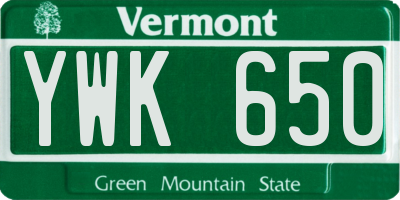 VT license plate YWK650