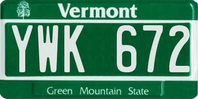 VT license plate YWK672