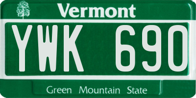VT license plate YWK690
