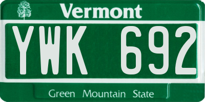 VT license plate YWK692