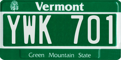 VT license plate YWK701