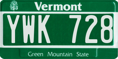 VT license plate YWK728