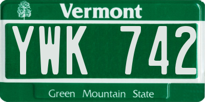 VT license plate YWK742