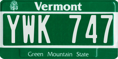 VT license plate YWK747