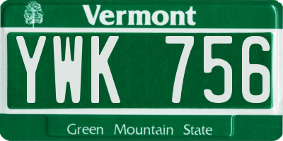 VT license plate YWK756