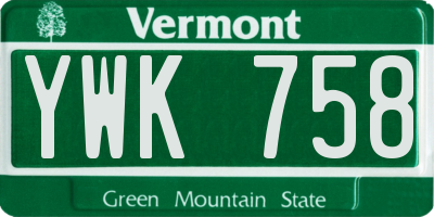 VT license plate YWK758