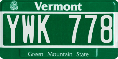 VT license plate YWK778