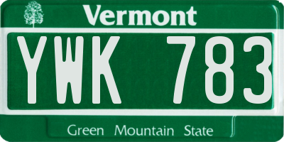 VT license plate YWK783