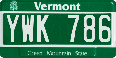 VT license plate YWK786