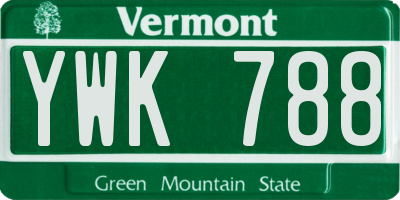 VT license plate YWK788