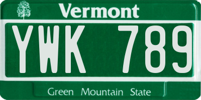VT license plate YWK789