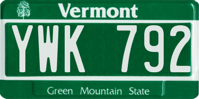 VT license plate YWK792