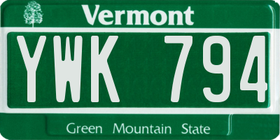 VT license plate YWK794