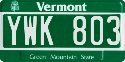 VT license plate YWK803