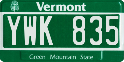 VT license plate YWK835