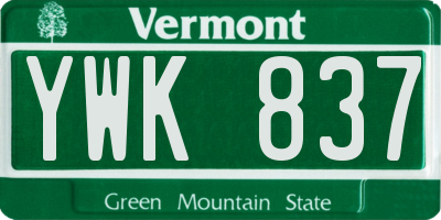 VT license plate YWK837