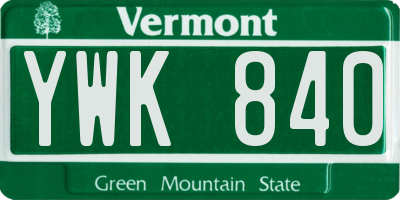 VT license plate YWK840