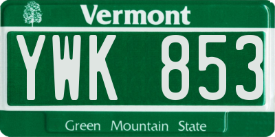 VT license plate YWK853