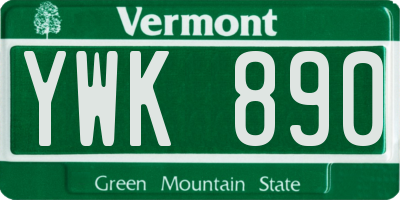 VT license plate YWK890