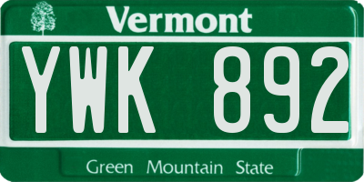 VT license plate YWK892