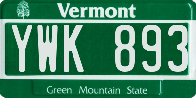 VT license plate YWK893