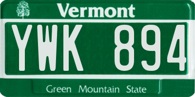 VT license plate YWK894