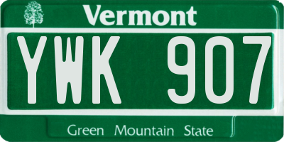 VT license plate YWK907