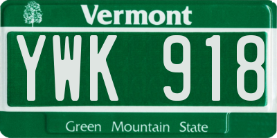 VT license plate YWK918