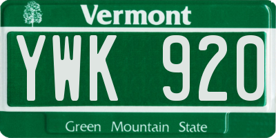VT license plate YWK920