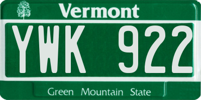 VT license plate YWK922