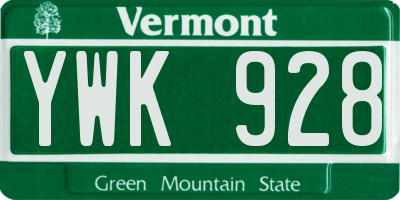 VT license plate YWK928