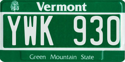 VT license plate YWK930