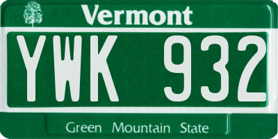 VT license plate YWK932
