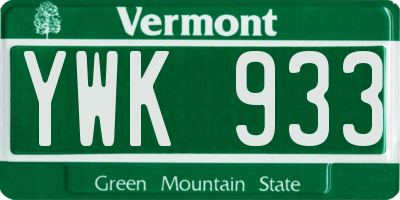 VT license plate YWK933