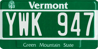 VT license plate YWK947