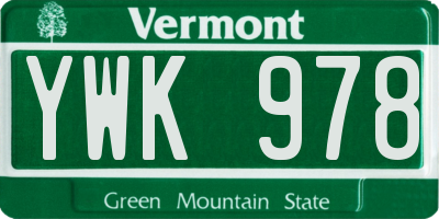 VT license plate YWK978