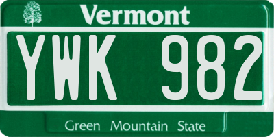 VT license plate YWK982