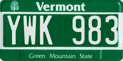 VT license plate YWK983