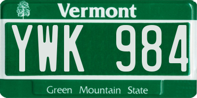 VT license plate YWK984