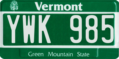 VT license plate YWK985