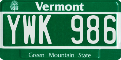 VT license plate YWK986