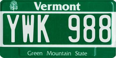 VT license plate YWK988
