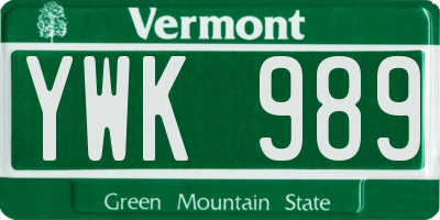 VT license plate YWK989