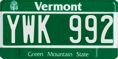 VT license plate YWK992