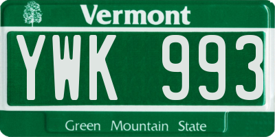 VT license plate YWK993